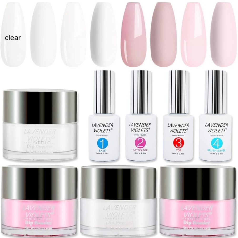 💅 Lavender Violets Dip Powder Nail Kit Acrylic Starter Set Clear White Pink 💰